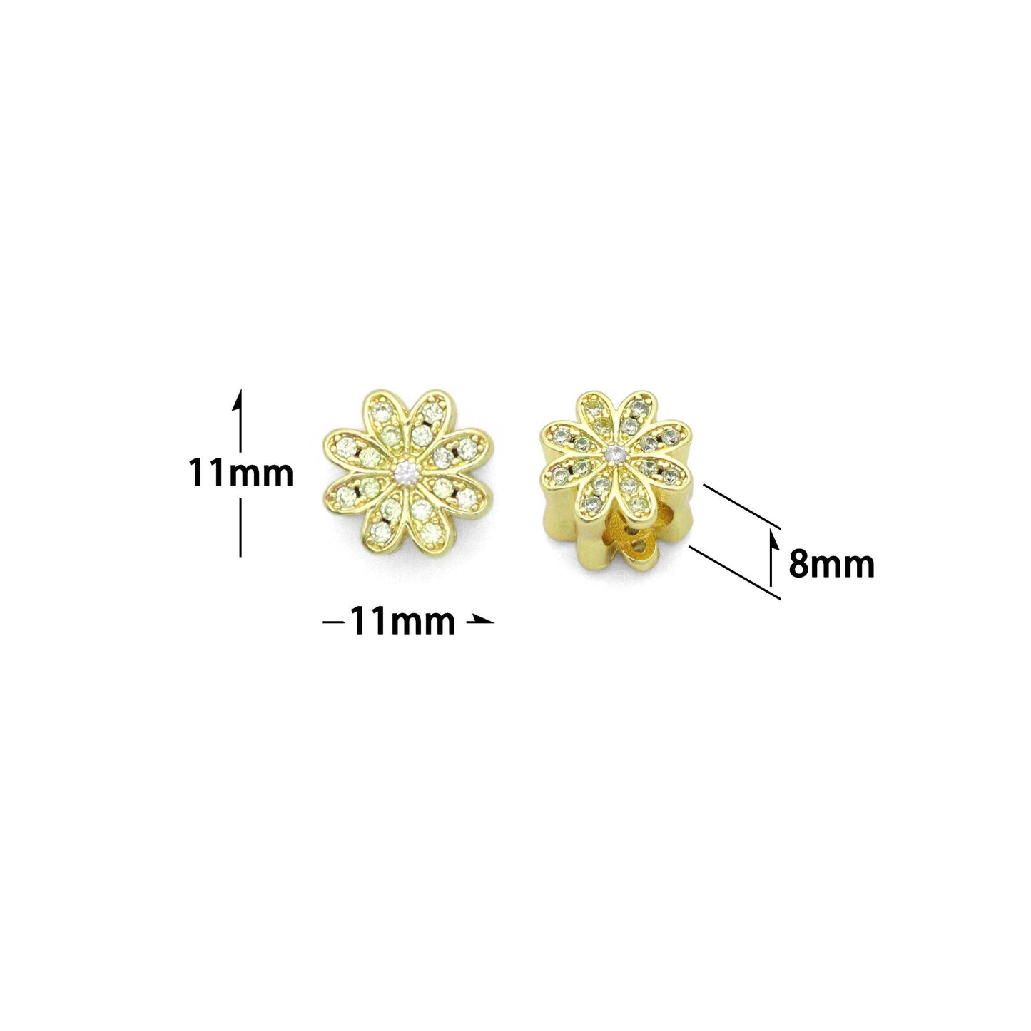 CZ Gold Daisy Flower Large hole Spacer Bead Charm, Sku#LK1202