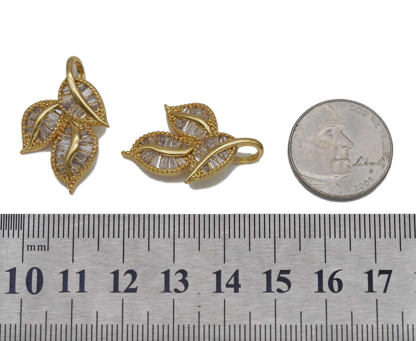 CZ Triple Leaf Charm, Sku#LK627