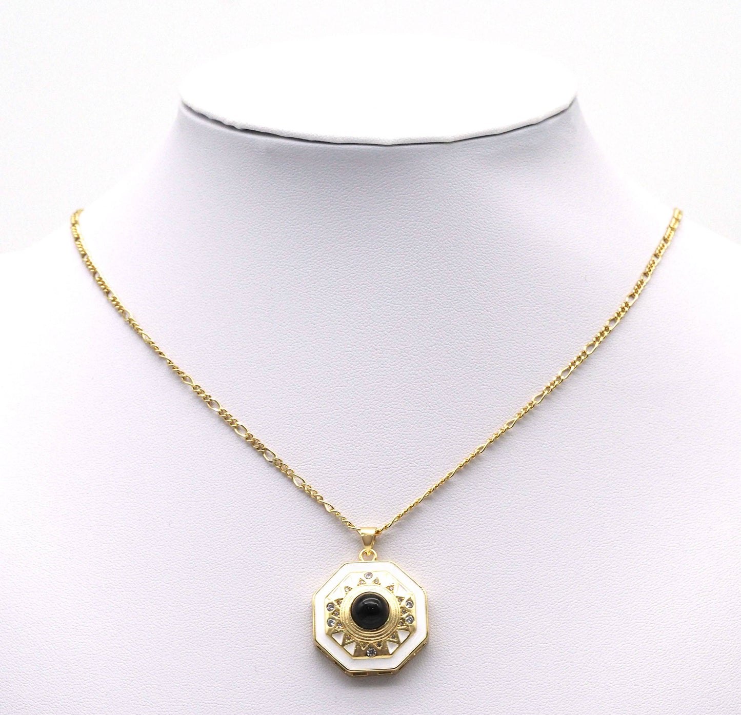 Gold CZ Enamel Octagon Shape Focal Pendant, Sku#LK726