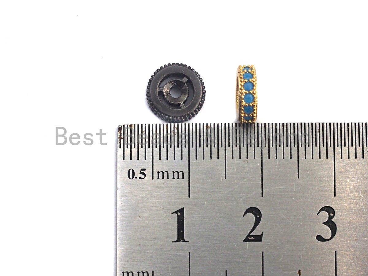 Turquoise CZ Micro Pave Round Wheel Spacer Beads, Cubic Zirconia Spacer beads, Bracelet Spacers, 8mm/10mm,sku#C107