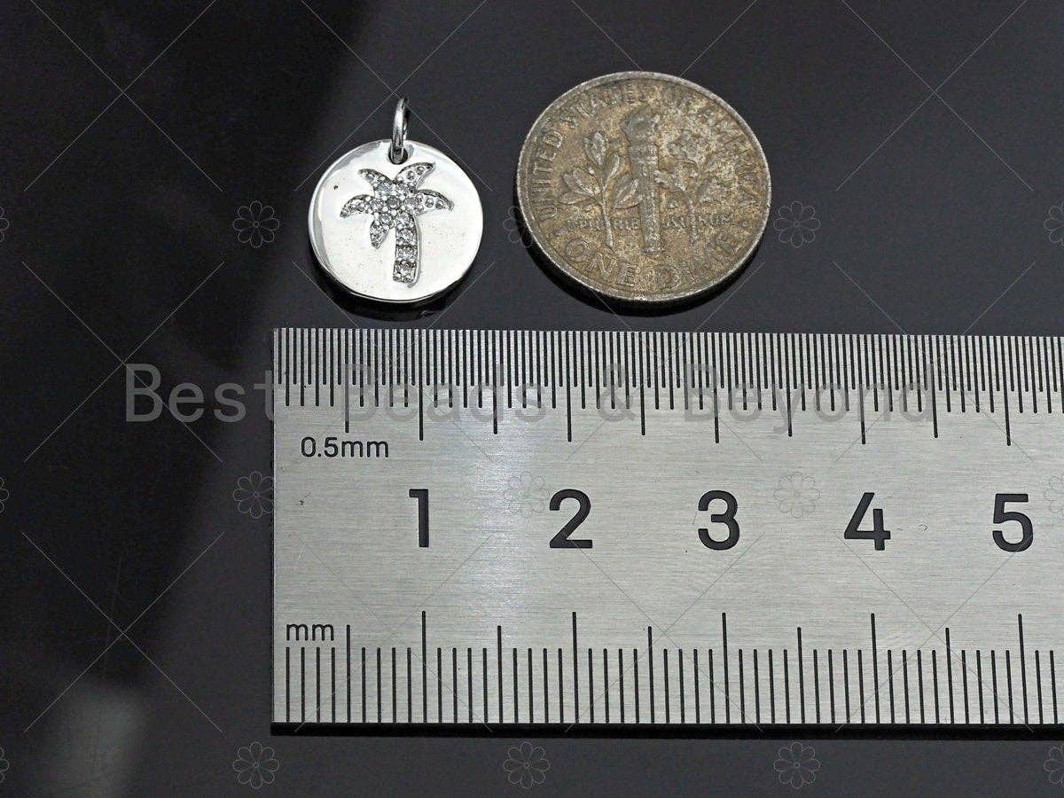 CZ Micro Pave Coconut Tree on Disc Pendant/Charm, Sku#L320