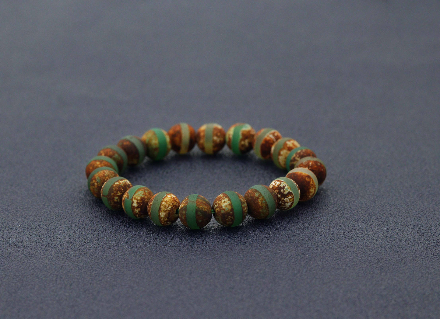 Brown Green Tibetan Agate Beads Bracelet,Sku#EF111