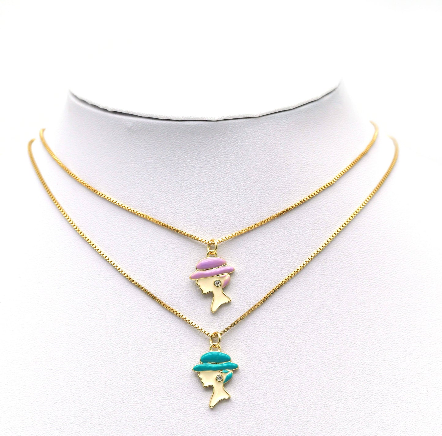 Colorful CZ Enamel Lady Head Pendant, Sku#F1469C