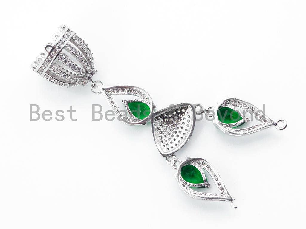 CZ Micro Pave Tassel Head with Fuchsia/Green/Cobalt Gemstone Pendant, sku#L155