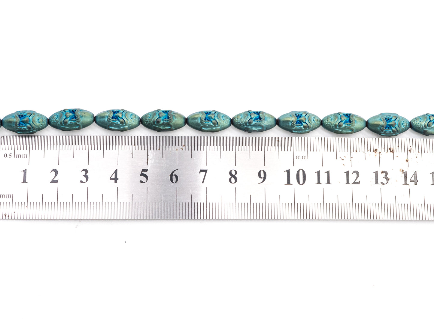 Natural Hematite Matt Peacock Green Long Oval Beads, Old Man Head Carved, Oval Metallic Gemstone Beads, 8x16mm,8'' Full Strand, Sku#W58
