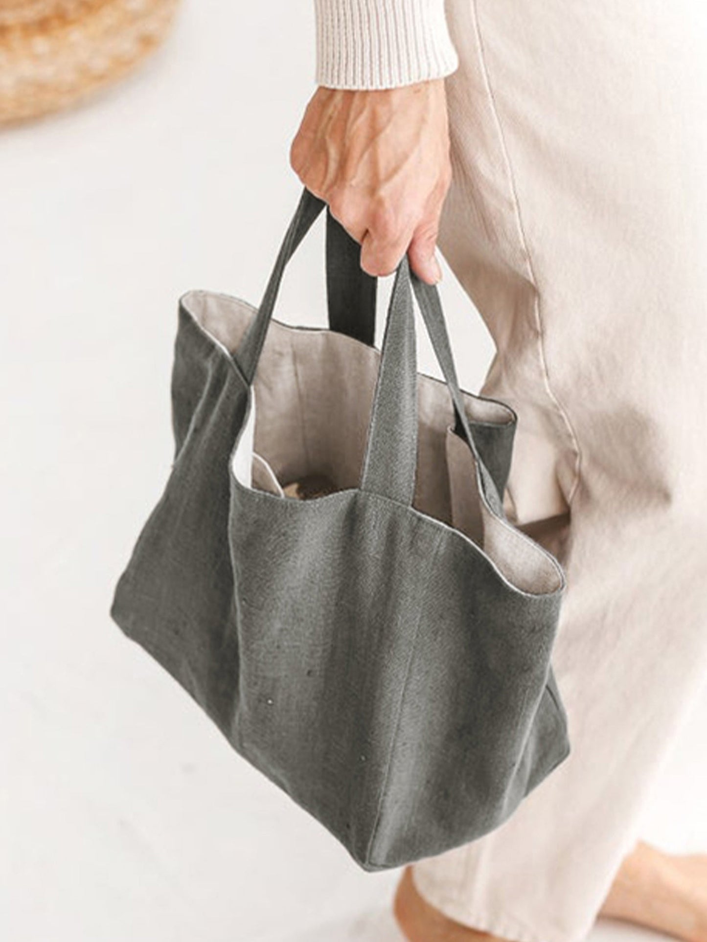 100% Linen Large-Capacity Tote Bag