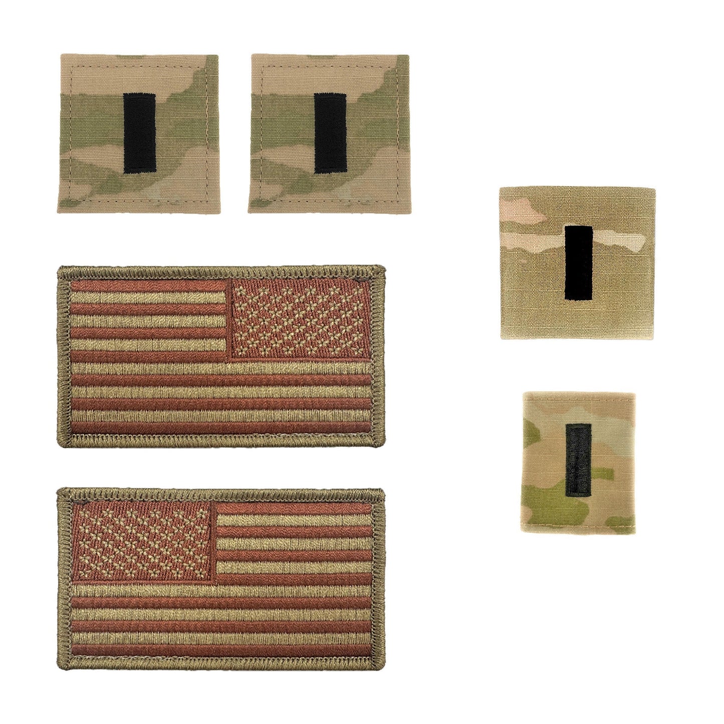 US Air Force 1st Lieutenant Rank and Reverse OCP Spice Brown Flag Bundle