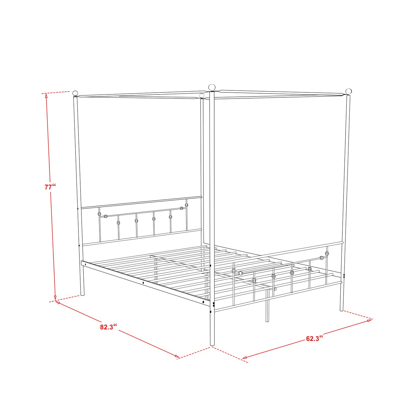 EAST WEST FURNITURE - ATQCBLK - Anniston Canopy Bed with Deluxe Style Headboard and Footboard - Luxurious Metal Frame in Powder Coating Black