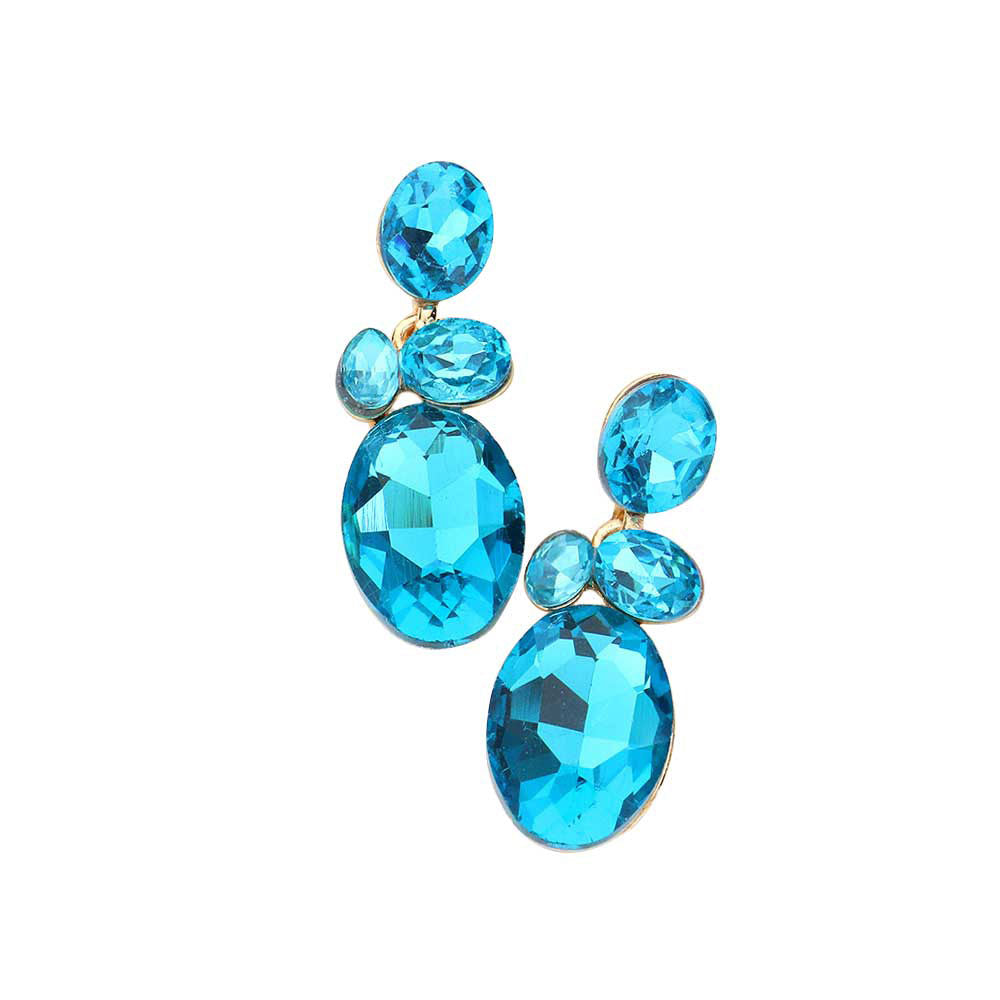 Oval Stone Link Dangle Evening Earrings