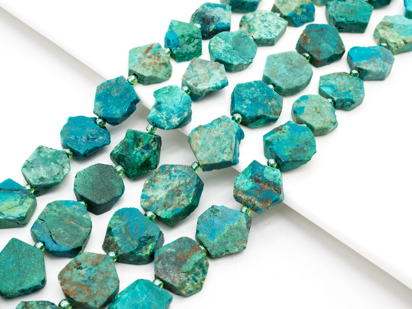 High Quality Natural Chrysocolla Gemstone beads, 15mm, Polygon Green Gemstone Beads, 15.5" strand, SKU#U172