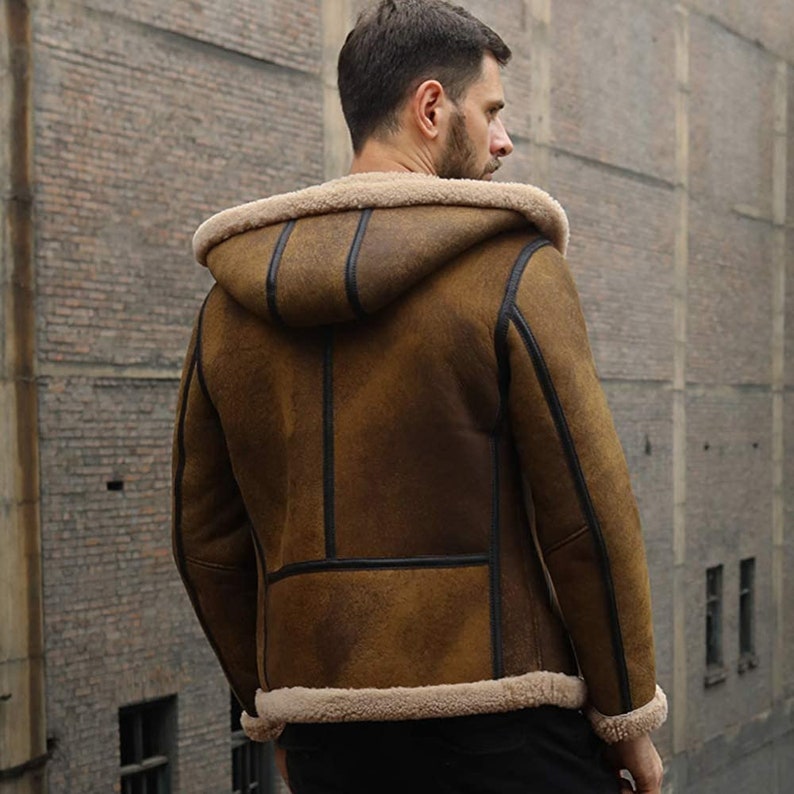 Men’s Brown Shearling Aviator Leather Bomber Jacket With Fur