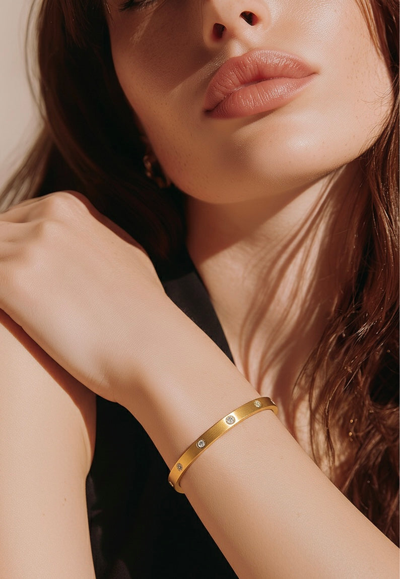 BG308G B.Tiff 8-Stone Matte Gold Bangle Bracelet