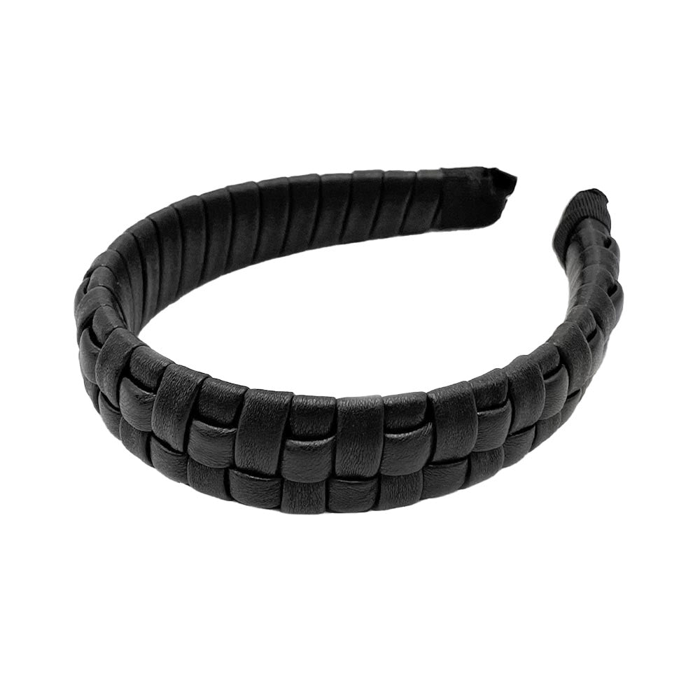 Faux Leather Padded Plaid Braided Headband