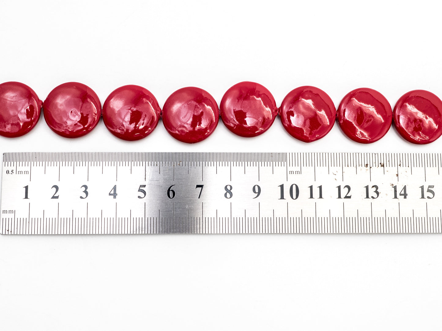 20mm/25mm Natural Mother of Pearl Beads, Red Flat Coin Smooth Gemstone Beads, Red Pearl Shell 15'' full strand, SKU#U187