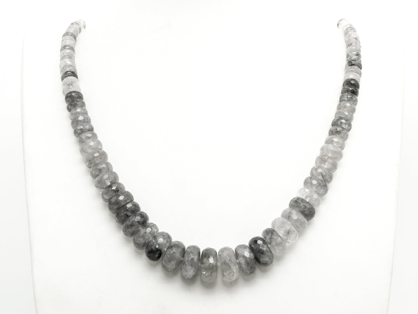 8-18mm Quality Natural Cloudy Quartz Graduated,Faceted/Smooth Rondelle Gemstone Beads,Gray Color Beads, 15.5inch strand, SKU#U206