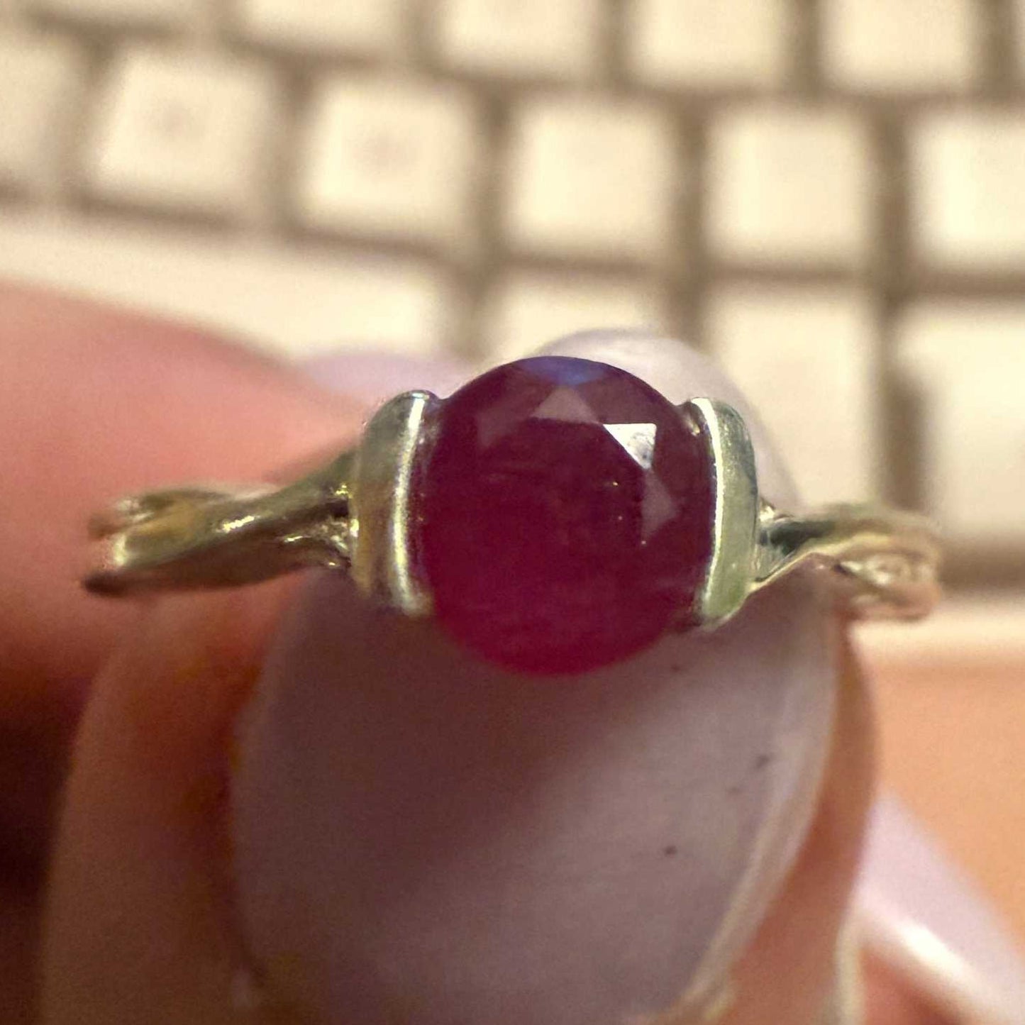 Dainty Ruby Sterling Silver Ring, Entwined Band, Size 5