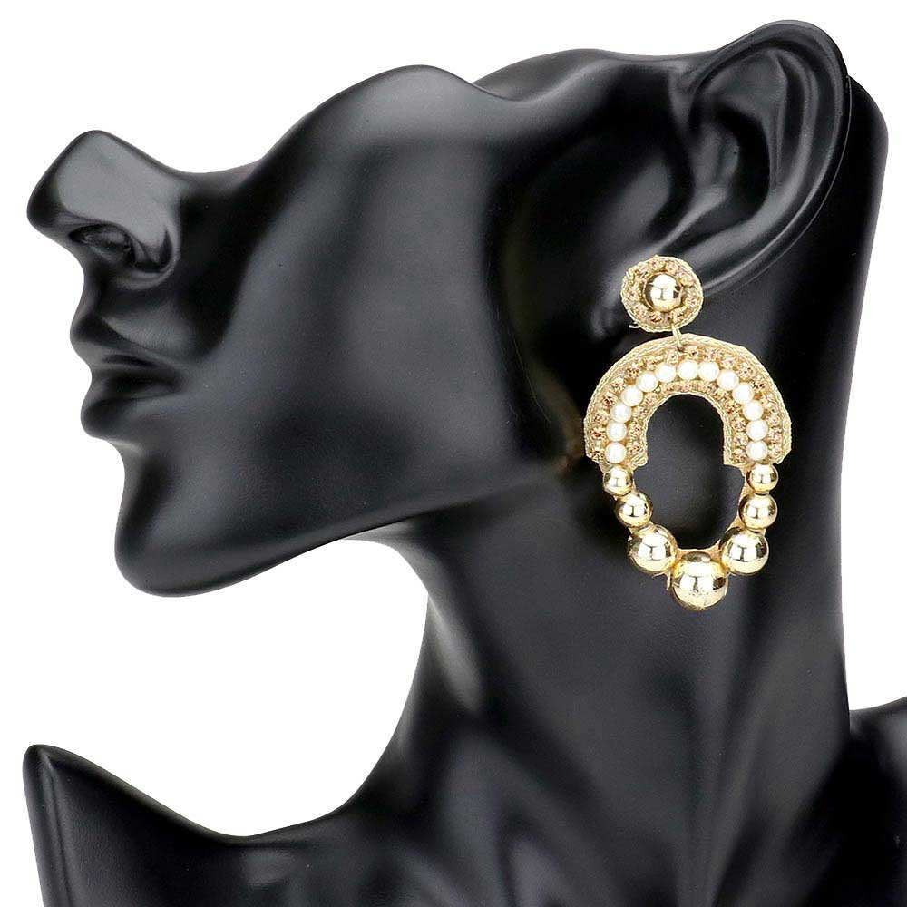 Pearl Metal Ball Cluster Abstract Dangle Earrings