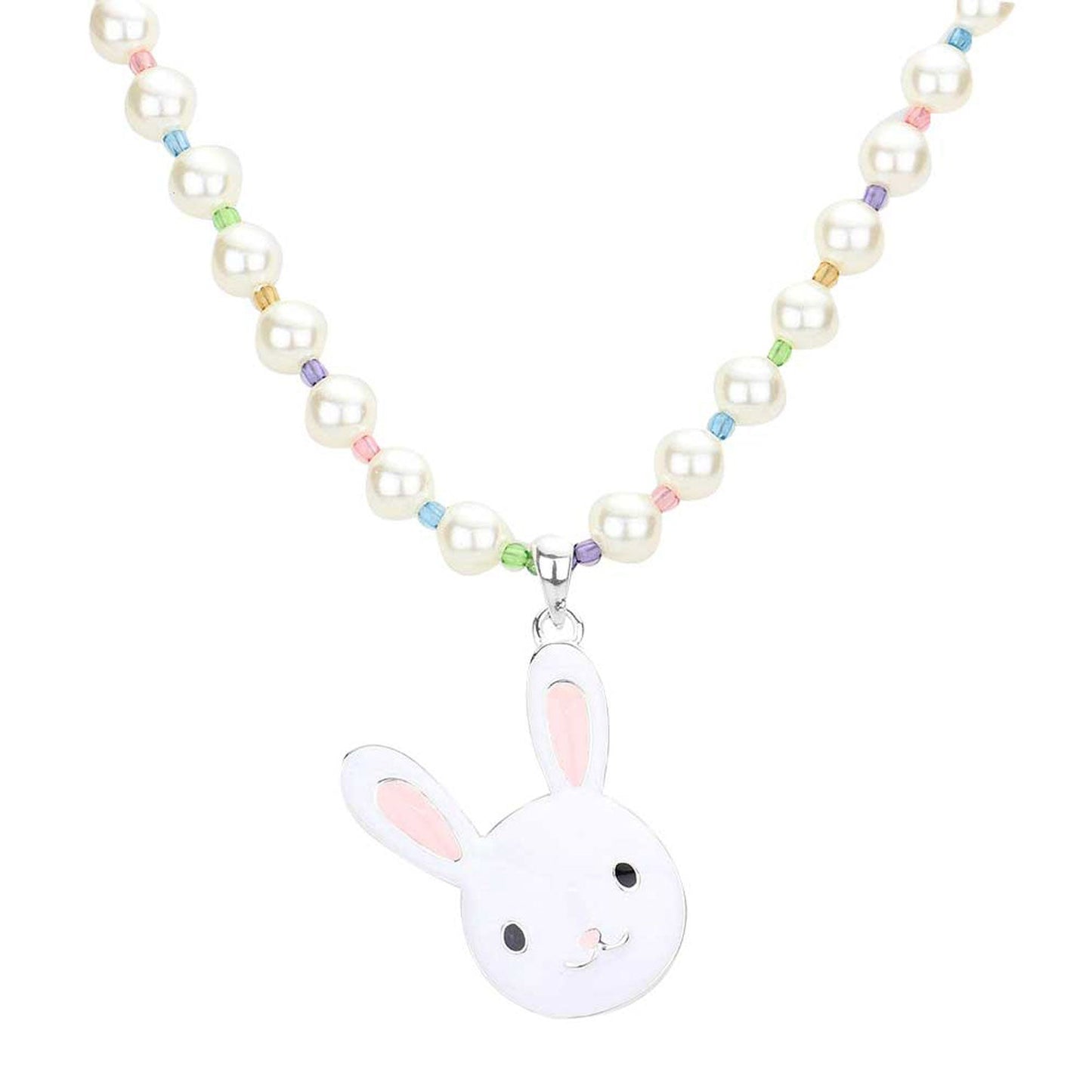 Enamel Easter Bunny Pendant Pearl Necklace