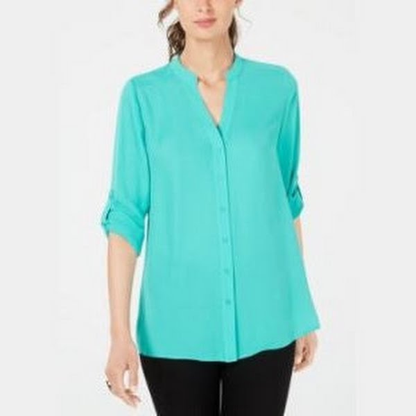 Alfani Petite Split-Neck Button-Front Top, Size PS
