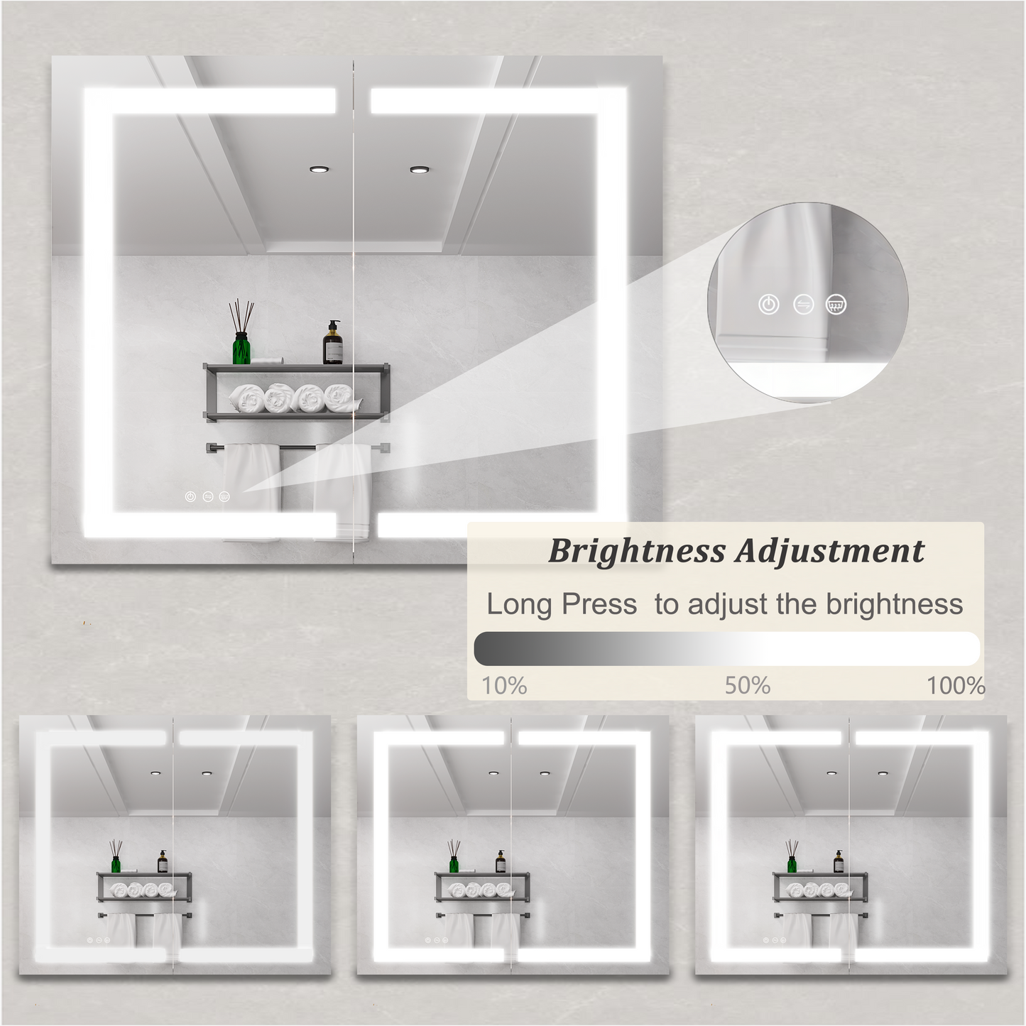 36 x 30 inch Medicine Cabinet with LED Vanity Mirror Anti-Fog Recessed or Surface Mount Waterproof DimmableAluminum 3000K~6000K Lighted Double Door Bathroom Cabinet with Touch Switch