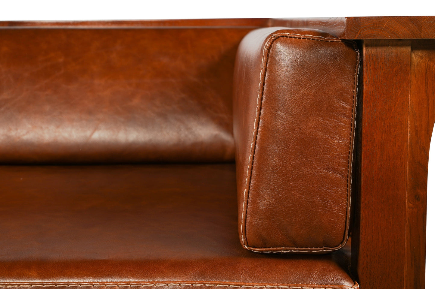 Mission / Craftsman Cubic Slat Side Sofa - Chestnut Brown Leather