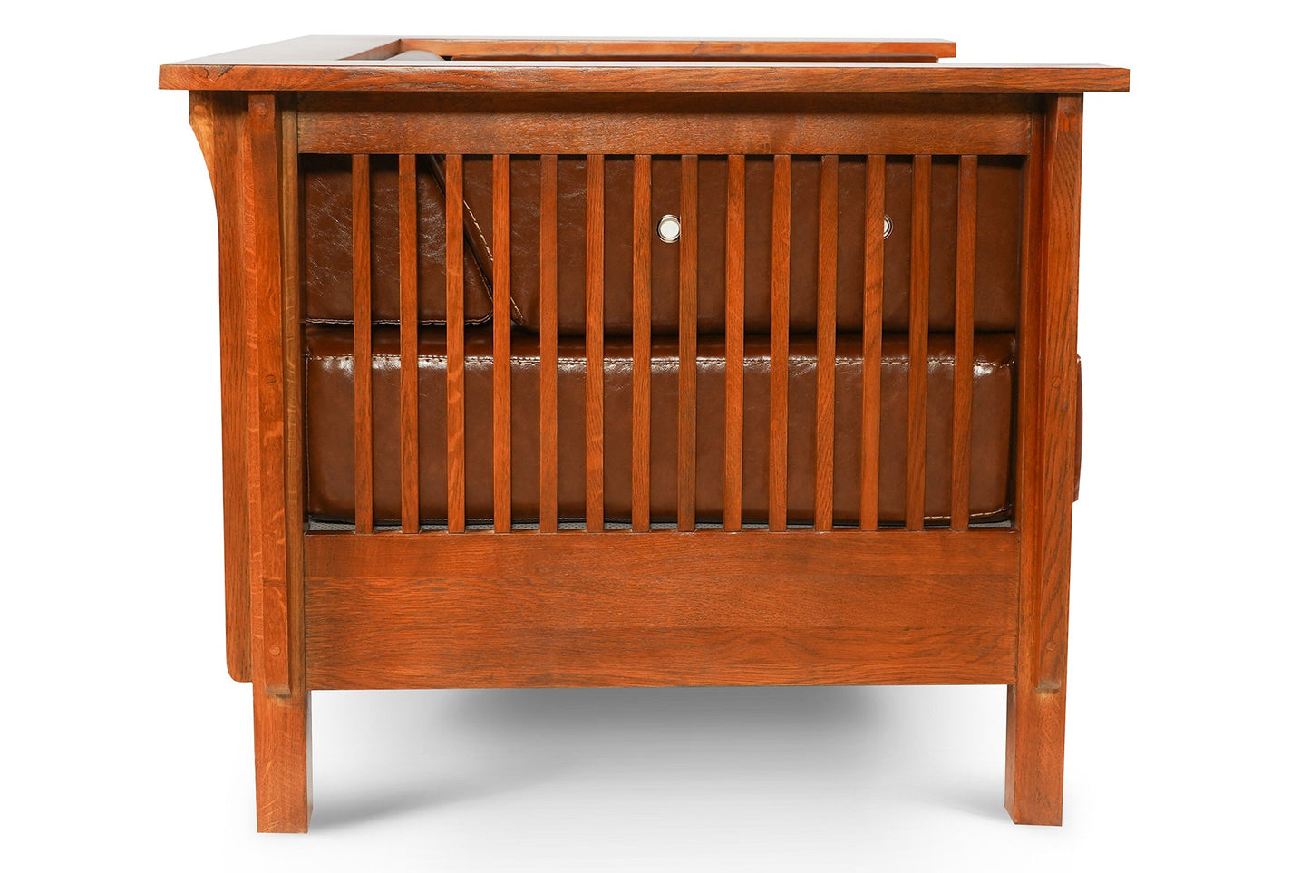 Arts and Crafts / Craftsman Cubic Slat Side Arm Chair - Chestnut Brown Leather