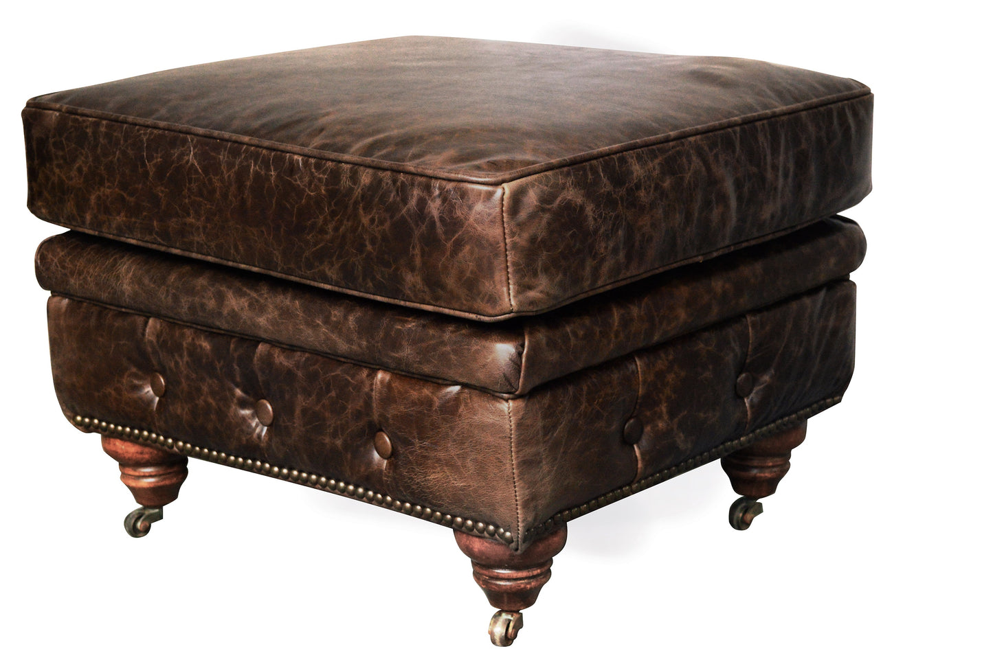 Chesterfield Leather Ottoman - Dark Brown