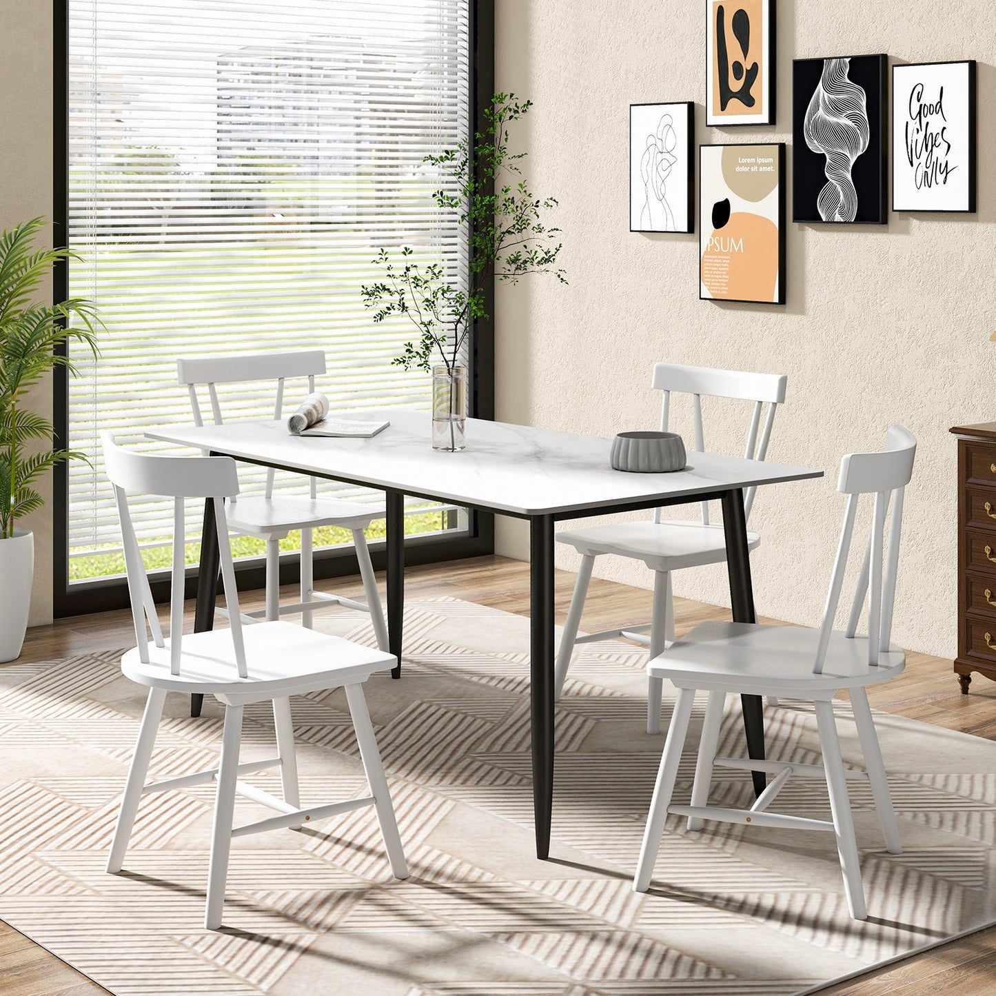 Windsor Style Armless Chairs with Solid Rubber Wood Frame