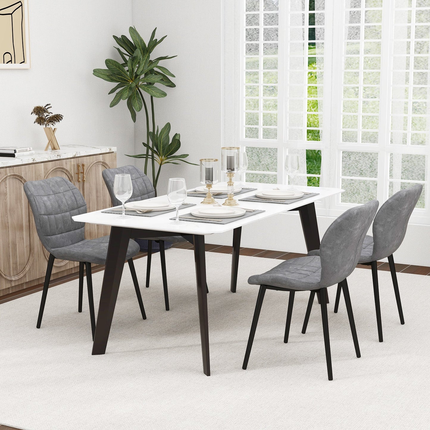 Dining Chairs Set of 2 with Padded Back Metal Legs and Adjustable Foot Pads
