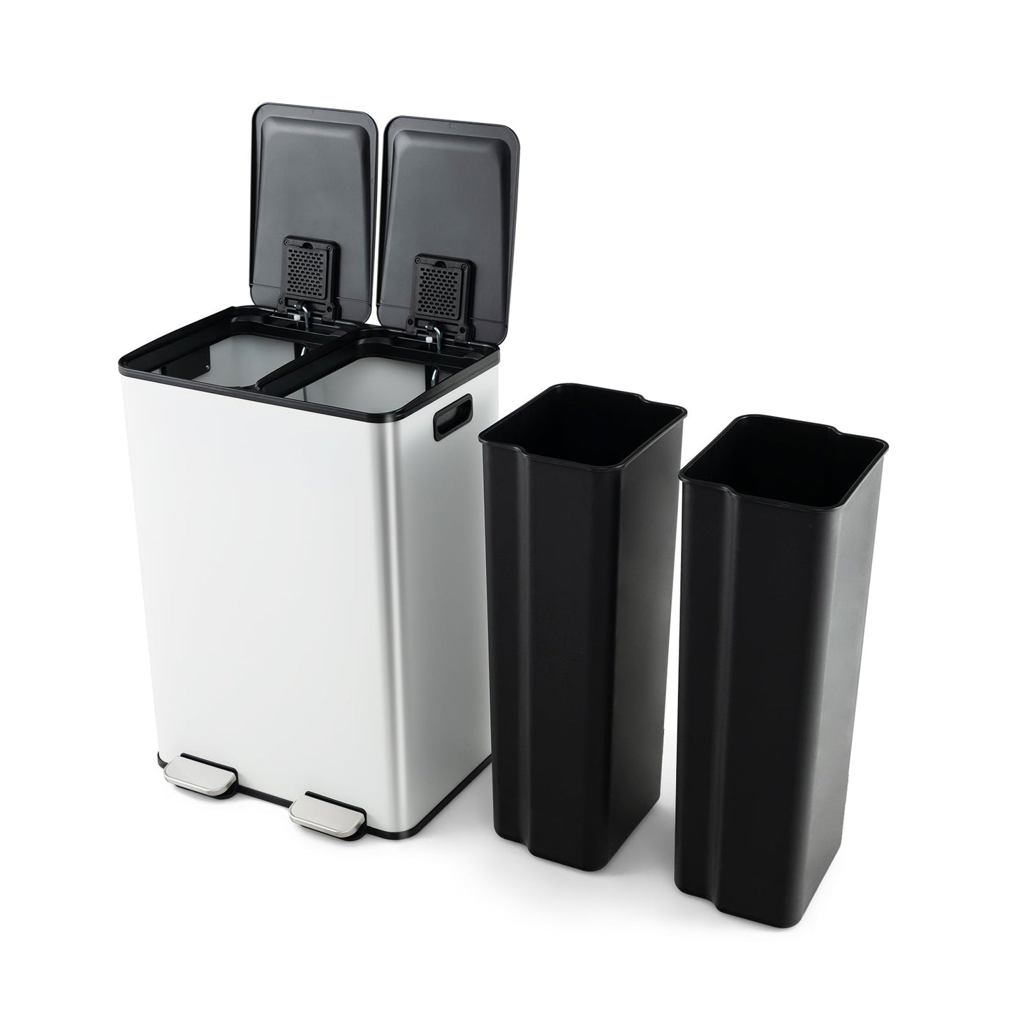2 x 8 Gal Dual Compartment Trash Can-Silver