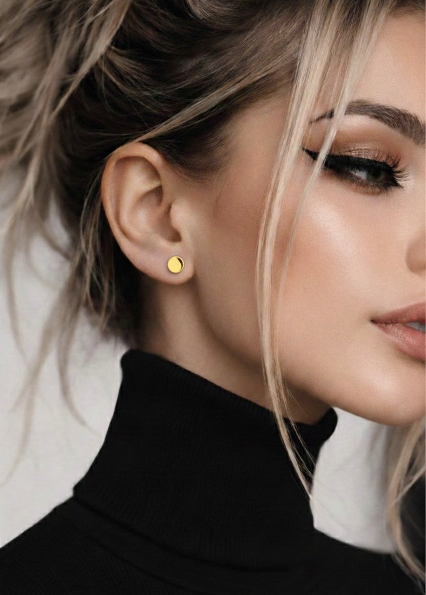 ER003GP B.Tiff High Polish Gold Plain Round Stud Earrings