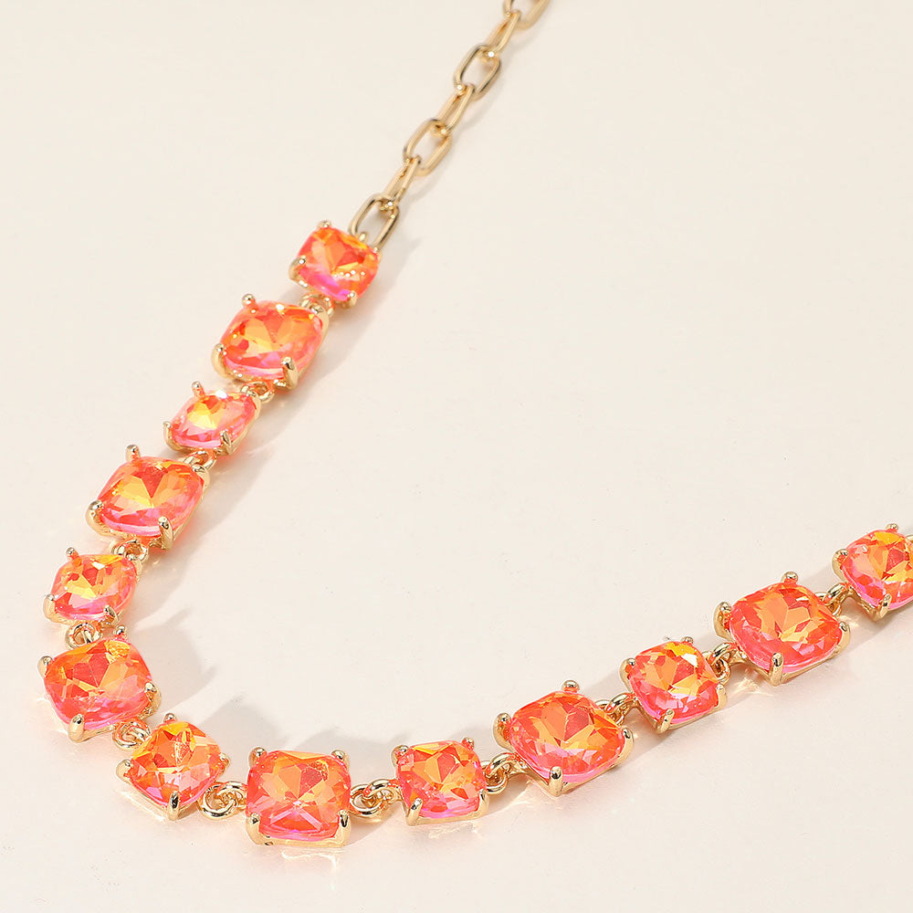 Women's Cushion Square Stone Link Evening Necklace