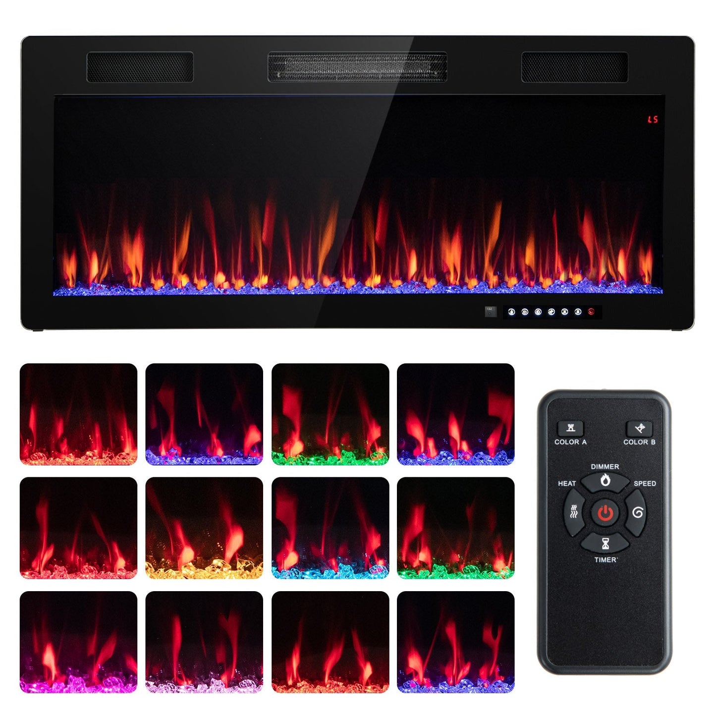 Electric Fireplace 40/50/60 Inches Recessed and Wall Mounted for 2' x 6' Stud-60 inches