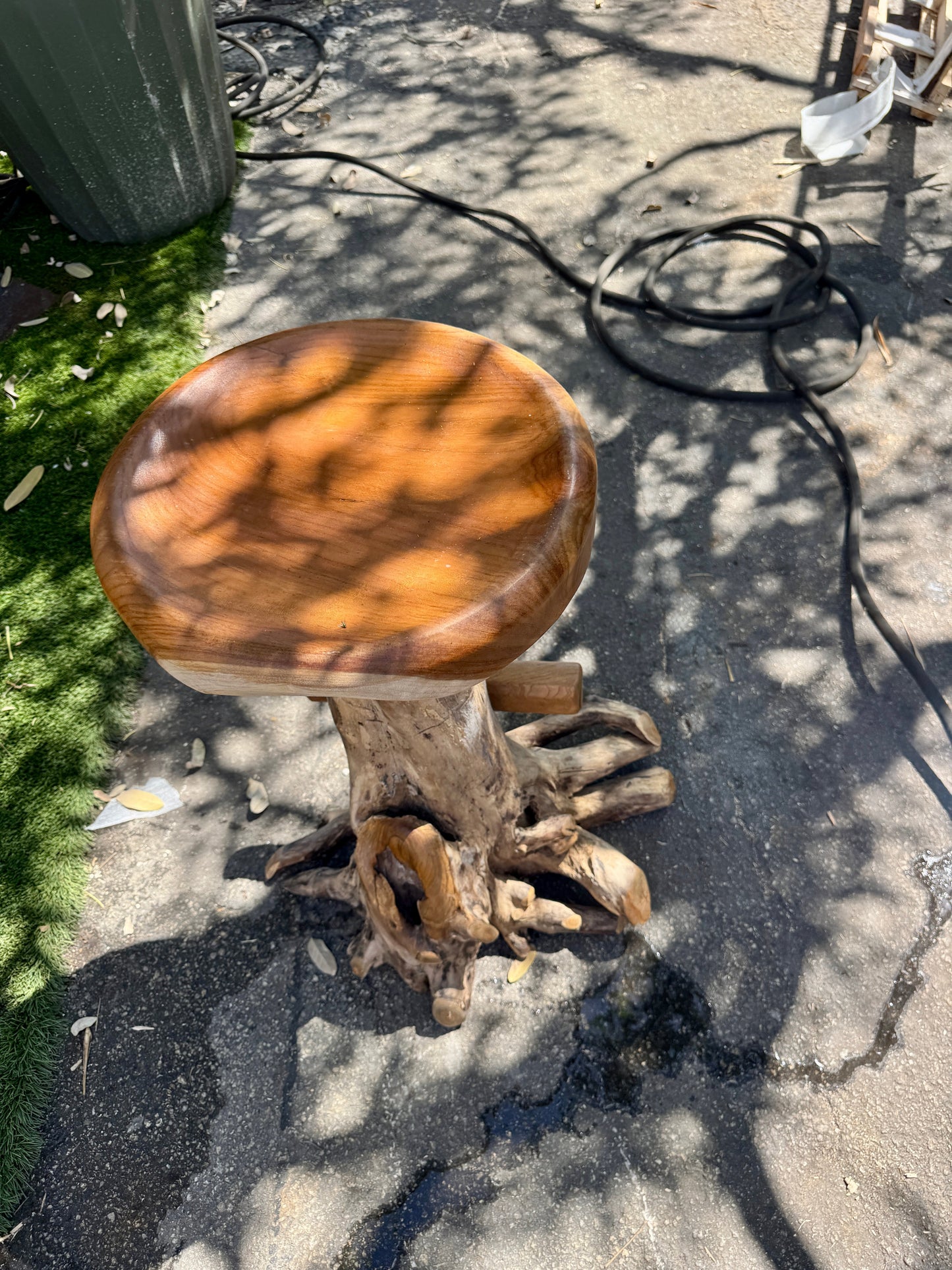 Teak Root Round Seat Barstool XL