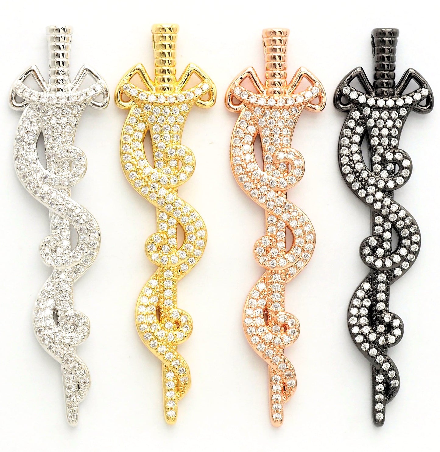 CZ Micro Pave Animal Inspired Sword Pendant, Cubic Zirconia Sword Large Pendant/Charm 13x50mm,sku#F551