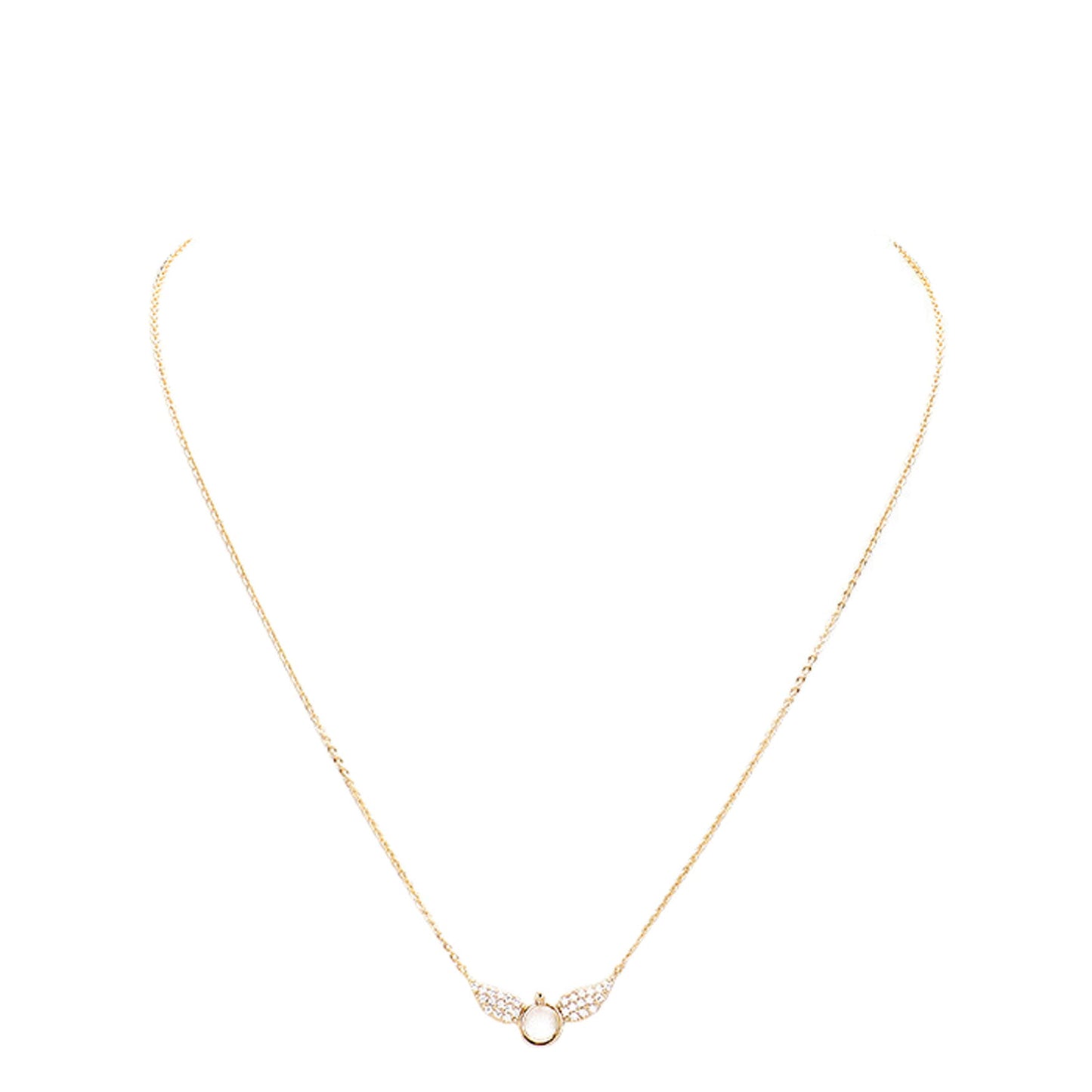 Gold Dipped Cubic Zirconia Wings Pendant Necklace