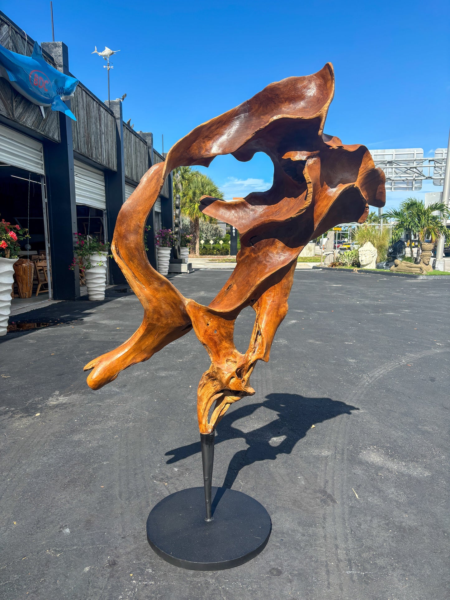 Teak Sculpture with Black Base