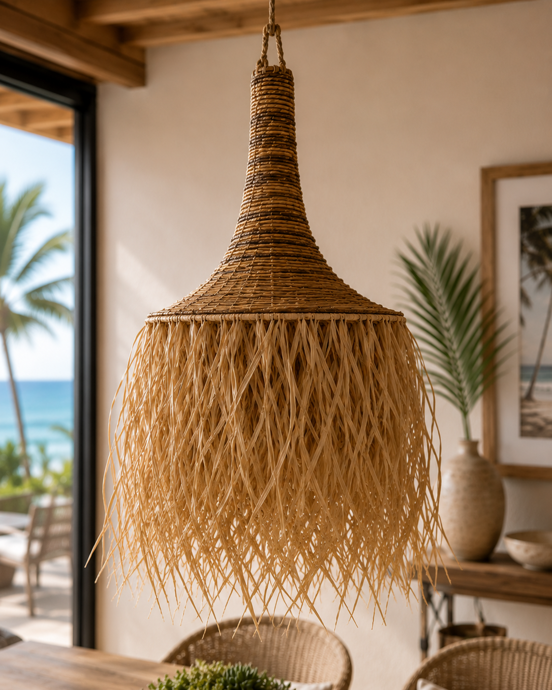 Banana Leaf w/Fringe Hanging Light