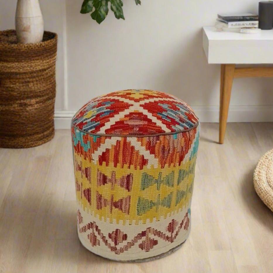 One of a Kind Kilim Rug Pouf Ottoman foot stool #136A