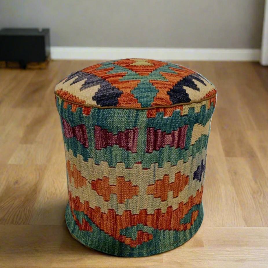 One of a Kind Kilim Rug Pouf Ottoman foot stool #11B