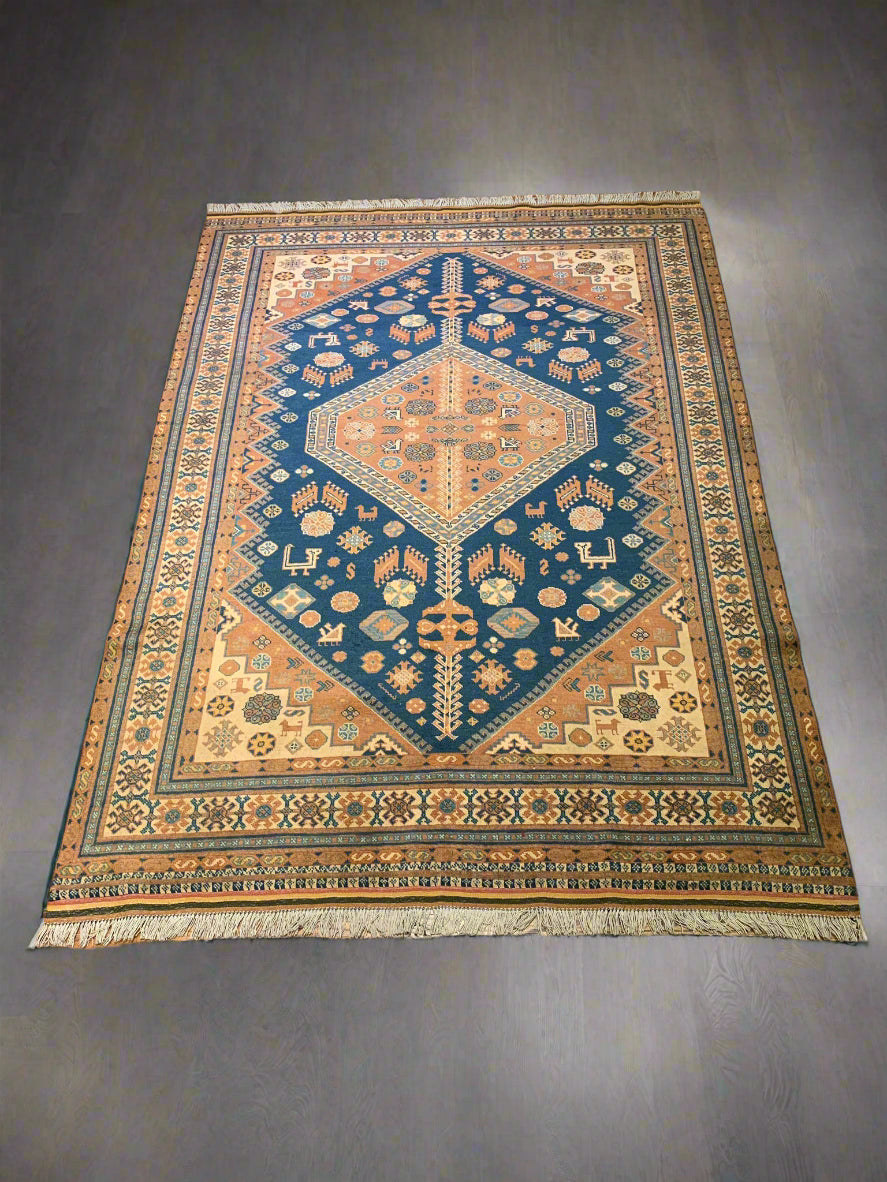 Hand-Knotted Vegetable Dye Kazak Rug from Pakistan, size 4' 10" x 7' 1"