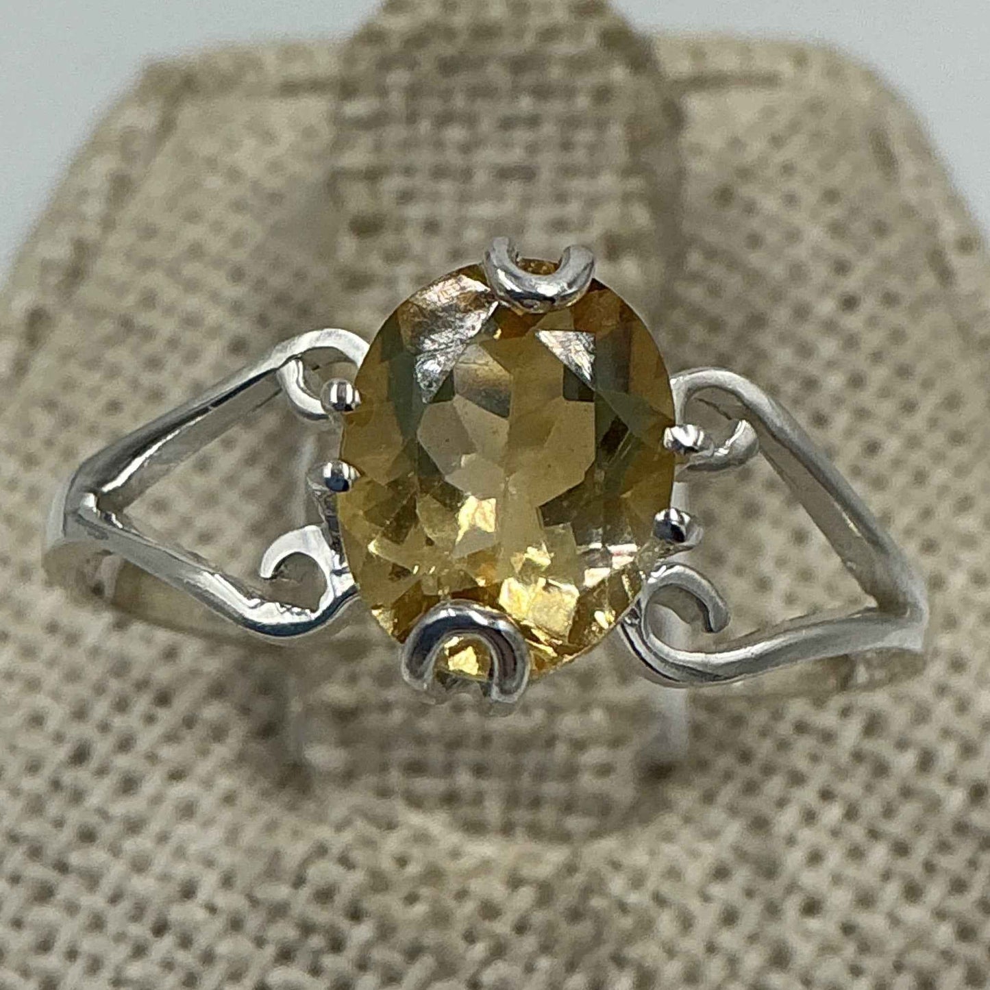 Sterling Silver Oval Citrine Heart Frame Ring – Size 10 – Abundance, Love & Emotional Balance