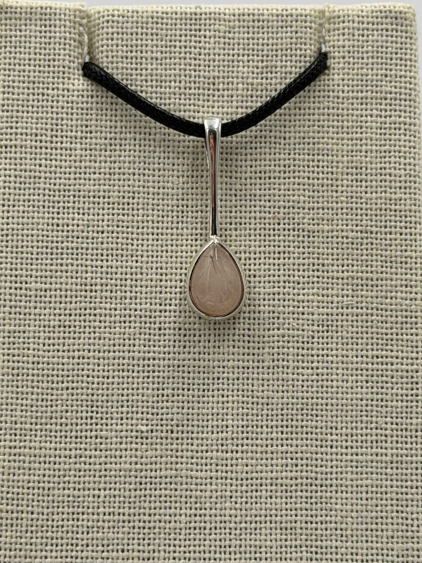 Sterling Silver Dropped Teardrop Rose Quartz Pendant