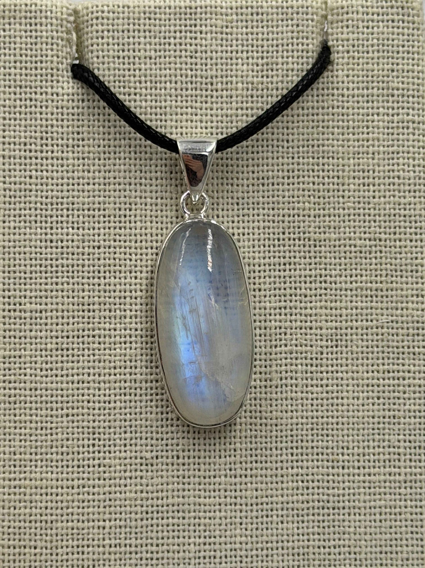 Sterling Silver Oval Rainbow Moonstone Pendant Size 2