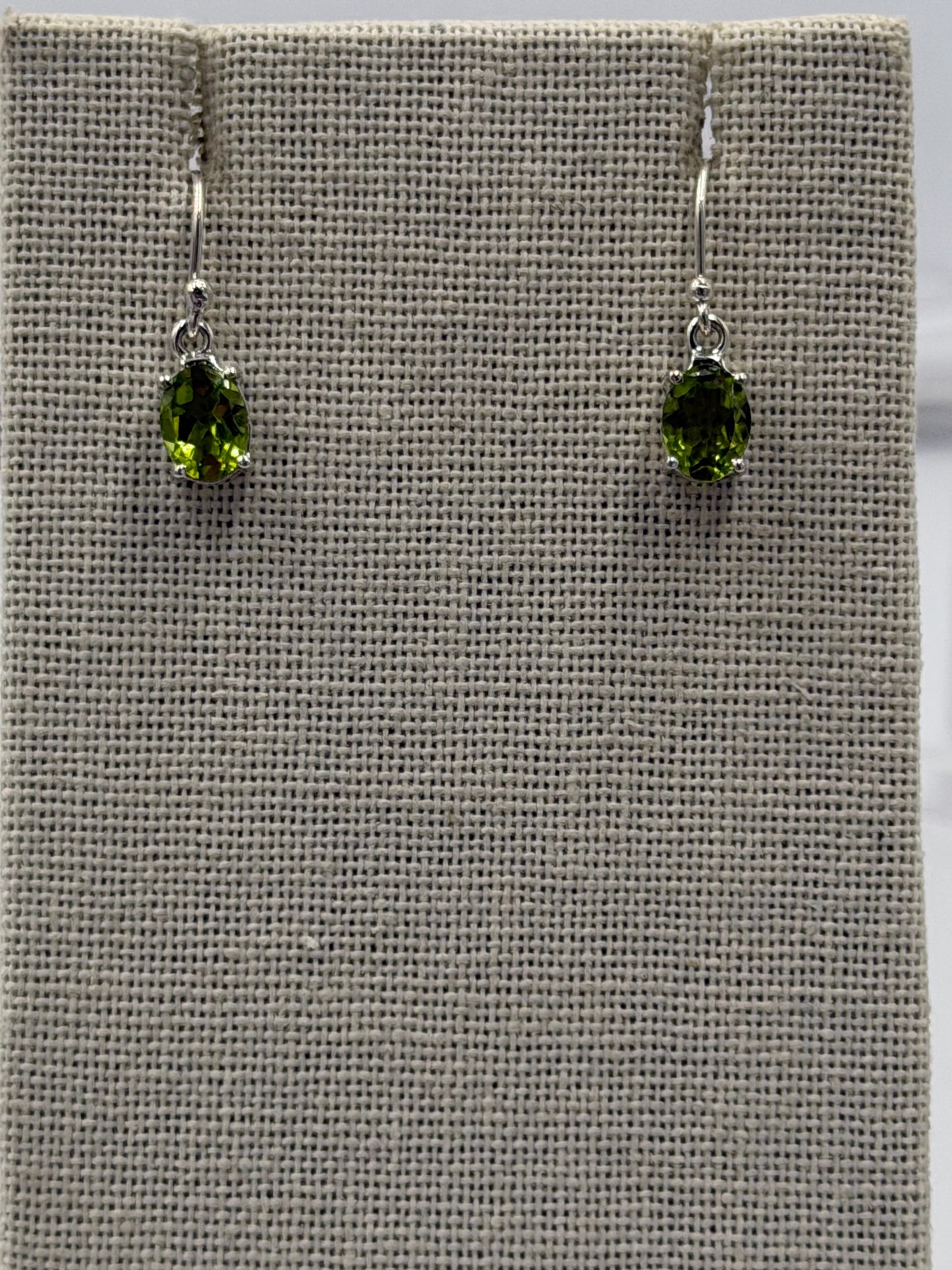 Sterling Silver Oval Peridot Dangle Earrings