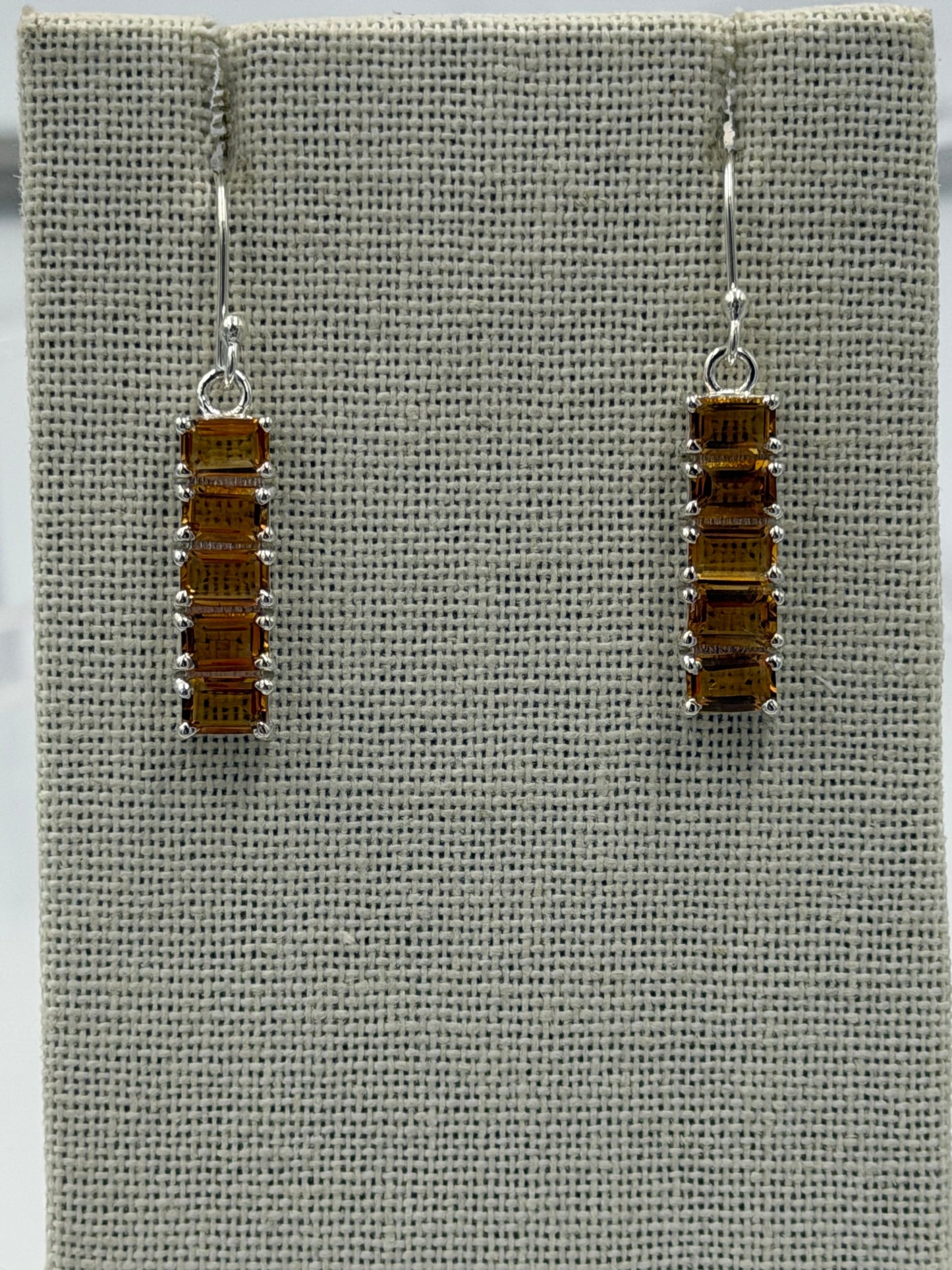 Sterling Silver Bar Citrine Dangle Earrings