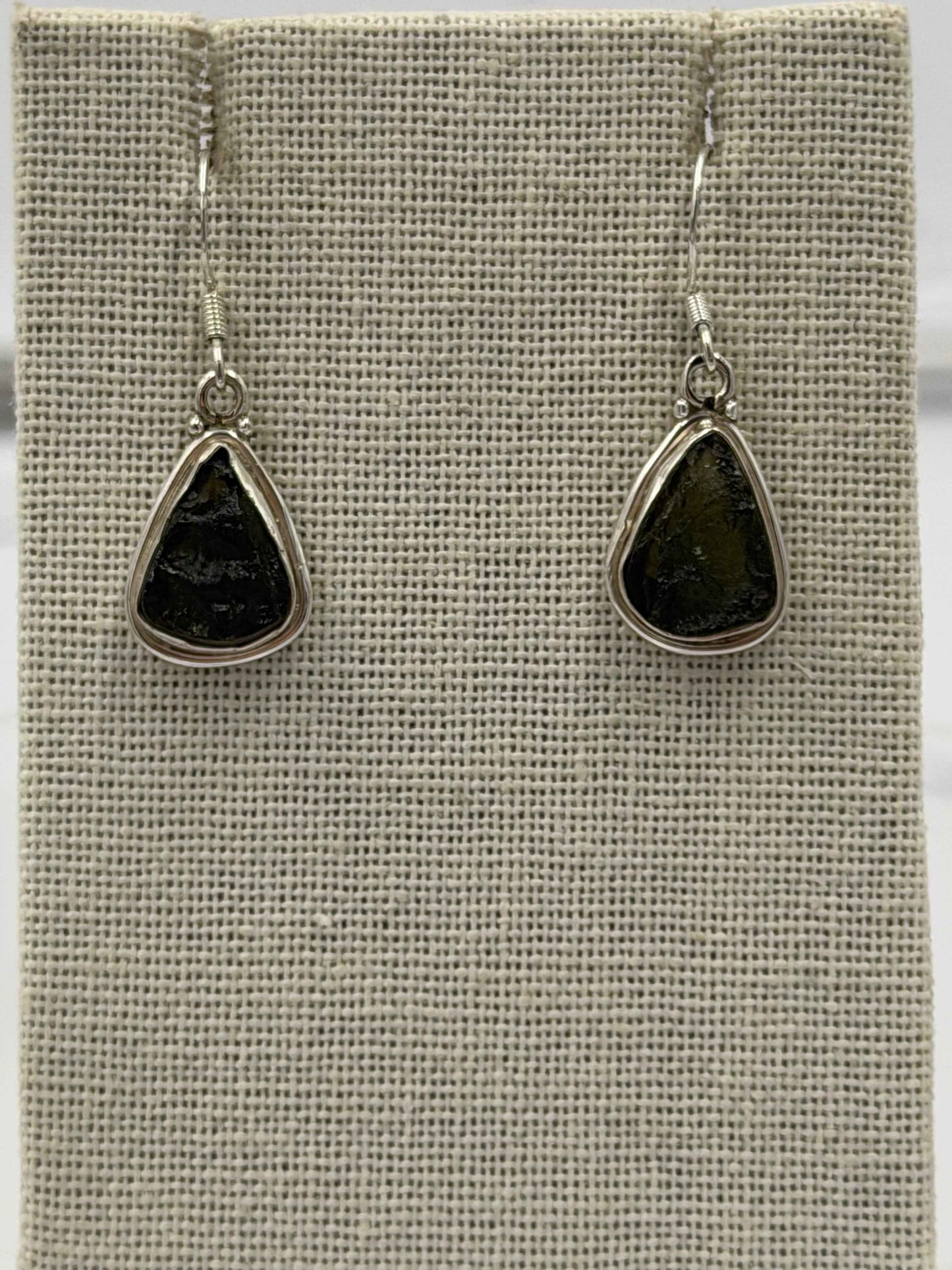 Sterling Silver Bezeled Moldavite Dangle Earrings