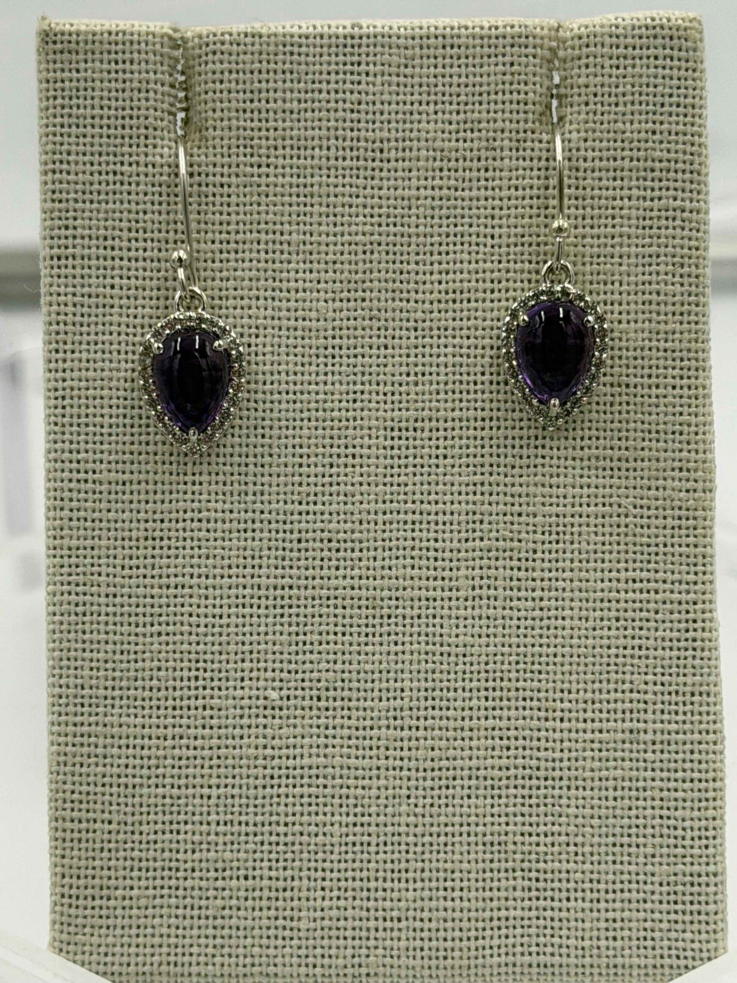 Sterling Silver Sparkled Inverted Teardrop Amethyst Dangle Earrings