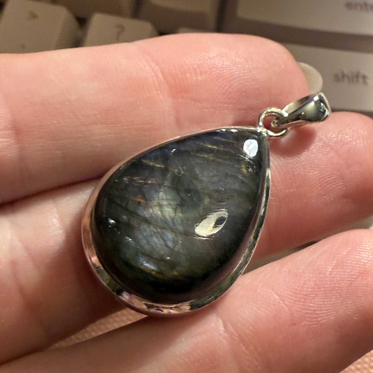 Teardrop Specular Labradorite Pendant in Sterling Silver