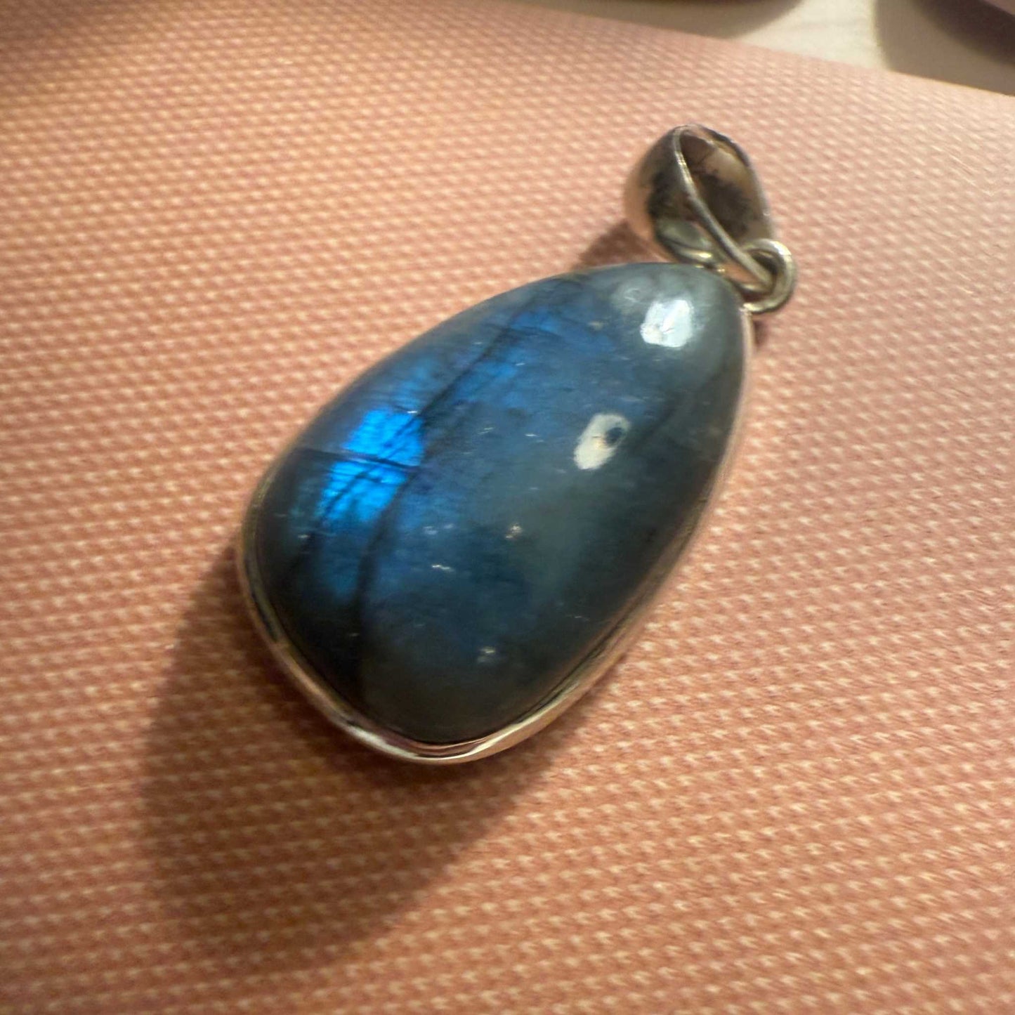 Teardrop Blue Flash Labradorite Pendant in Sterling Silver